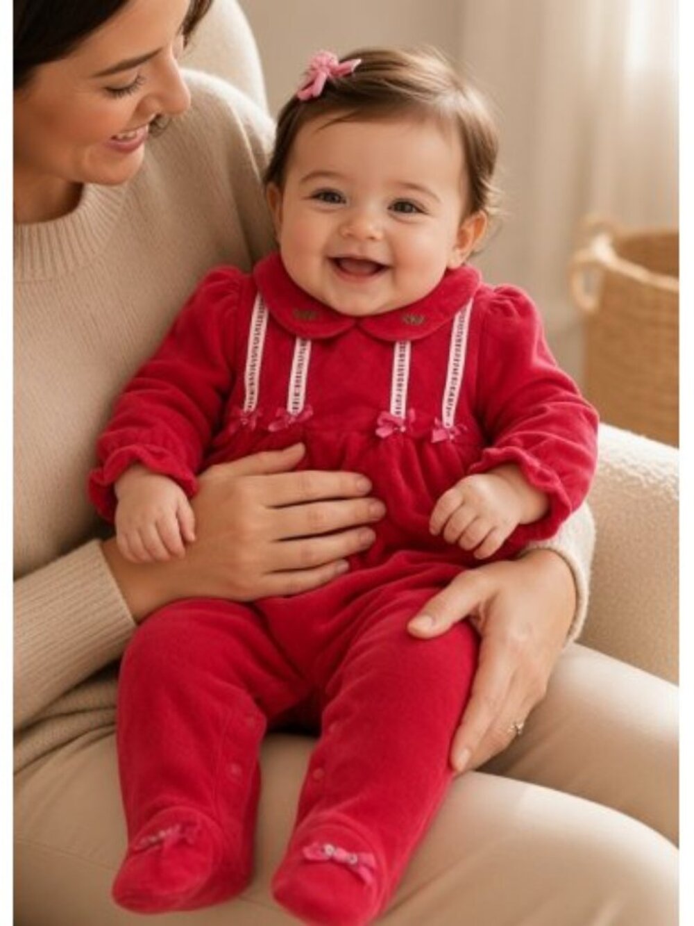 BEYOND BASICS Red Velour Holiday Jumpsuit Romper Girls size 3-6 months